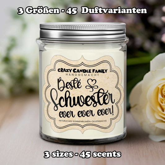 Beste Schwester ever! -  Geschenk Kerze für Schwester Geschenk Geburtstag Geschenk für Frau Schwester Geschenk Weihnachten süßes Geschenk