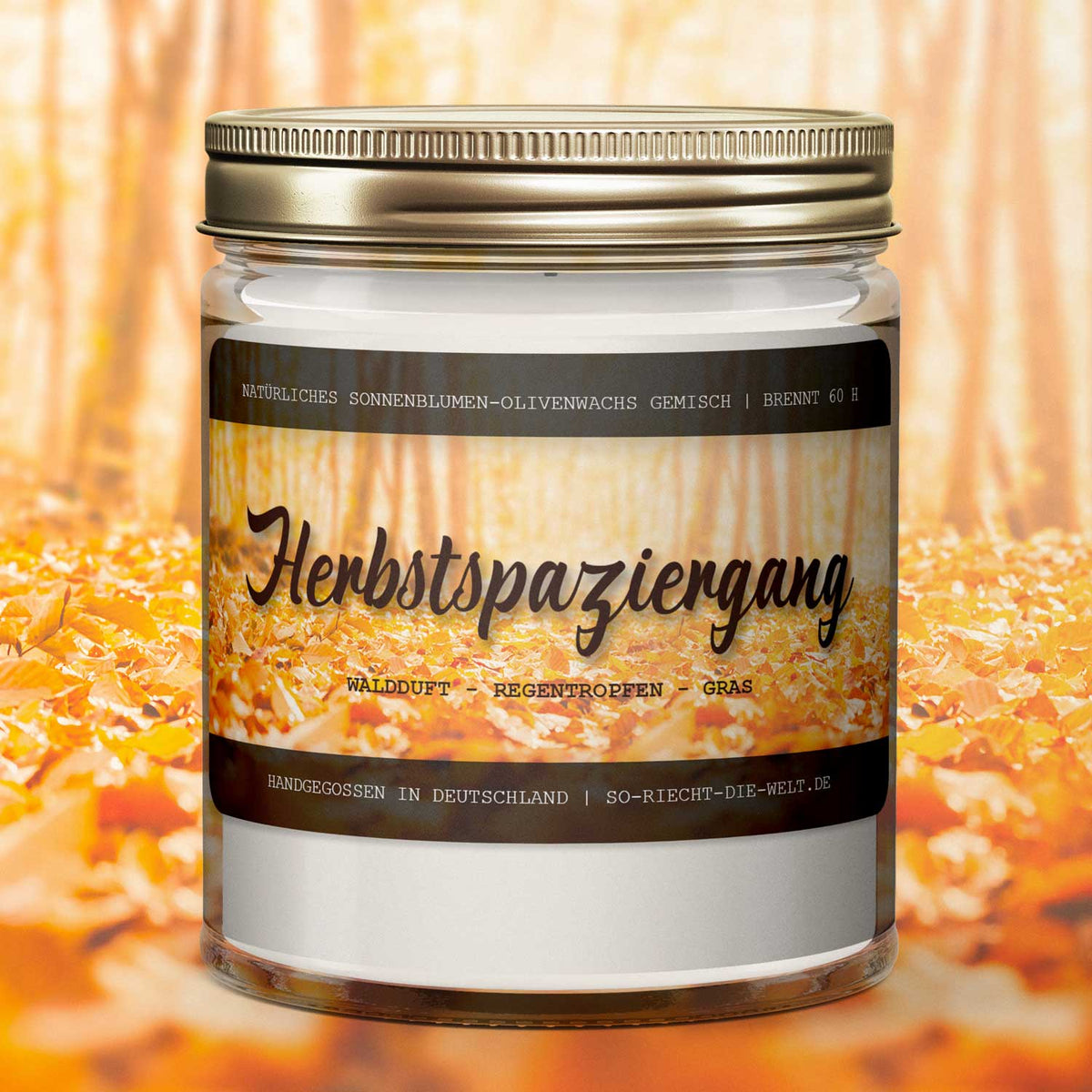 Herbstspaziergang Kerze - Waldduft | Regentropfen | Gras
