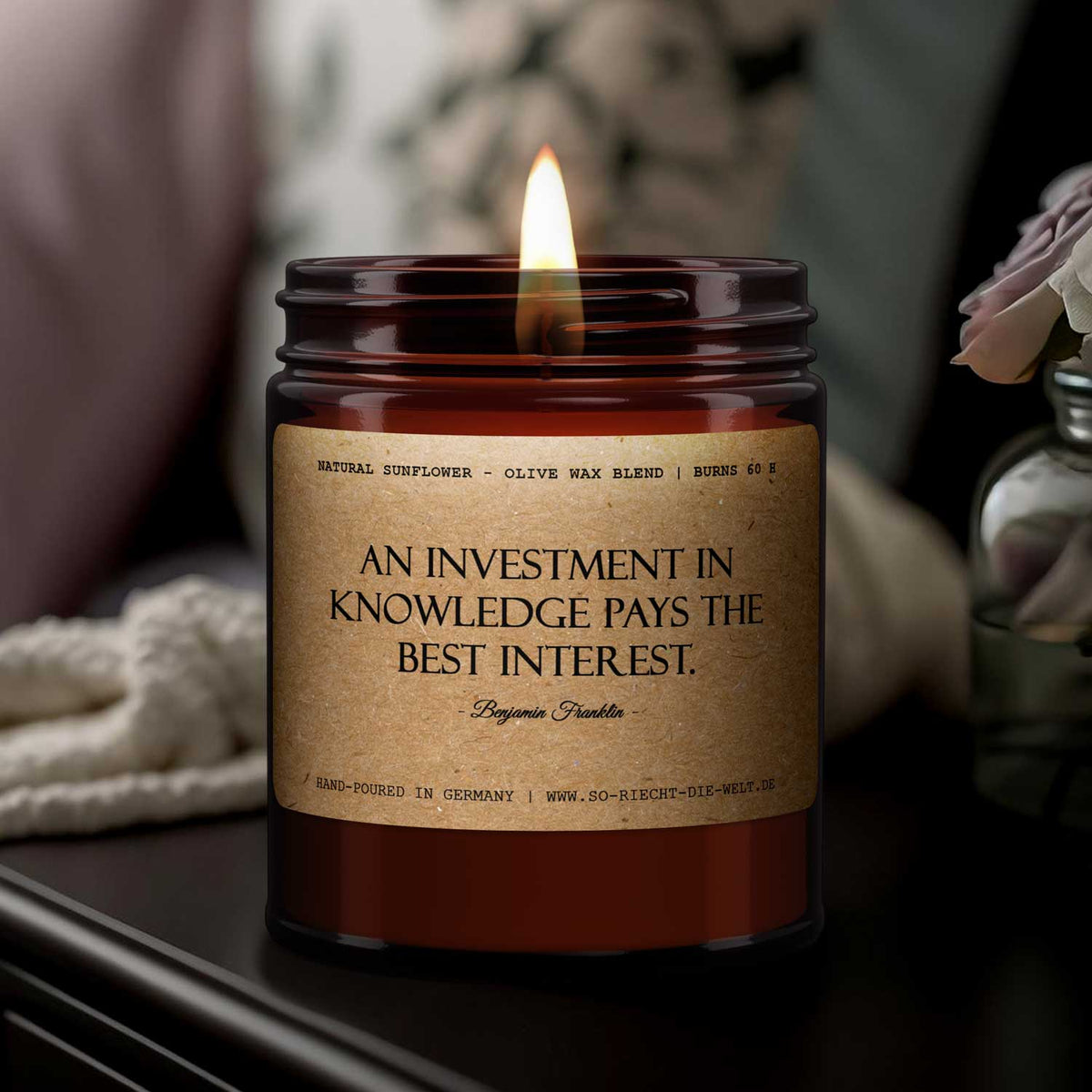 An investment in art pays the best..., Benjamin Franklin, Duftkerze, Kerze, Zitate, Geschenk, Geschenk für Freunde, Geburtstag, Freimaurer