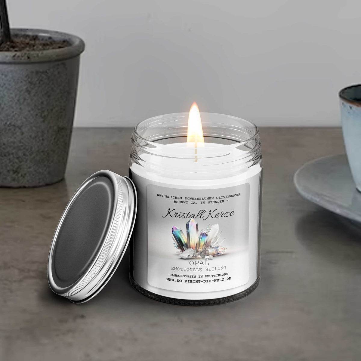 EMOTIONALE HEILUNG - Opal Kristall Duftkerze - Vetiver | Patchouli | Labdanum - Heilende Kerze, Edelsteine, Reiki, Kristall, Stein, Heilung, Reinigung, Meditation, Geschenk