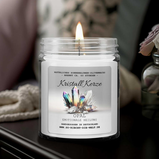 EMOTIONALE HEILUNG - Opal Kristall Duftkerze - Vetiver | Patchouli | Labdanum - Heilende Kerze, Edelsteine, Reiki, Kristall, Stein, Heilung, Reinigung, Meditation, Geschenk