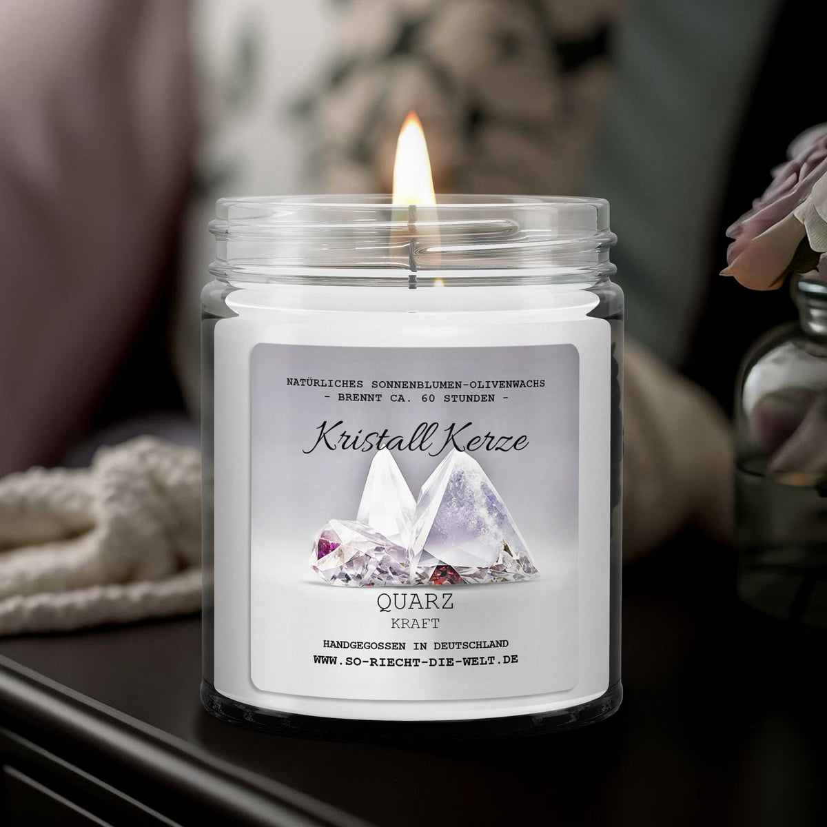 KRAFT - Quarz Kristall Duftkerze - Gletscher | Morgenluft - Heilende Kerze, Edelsteine, Reiki, Kristall, Stein, Heilung, Reinigung, Meditation, Geschenk