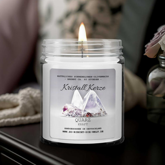 KRAFT - Quarz Kristall Duftkerze - Gletscher | Morgenluft - Heilende Kerze, Edelsteine, Reiki, Kristall, Stein, Heilung, Reinigung, Meditation, Geschenk