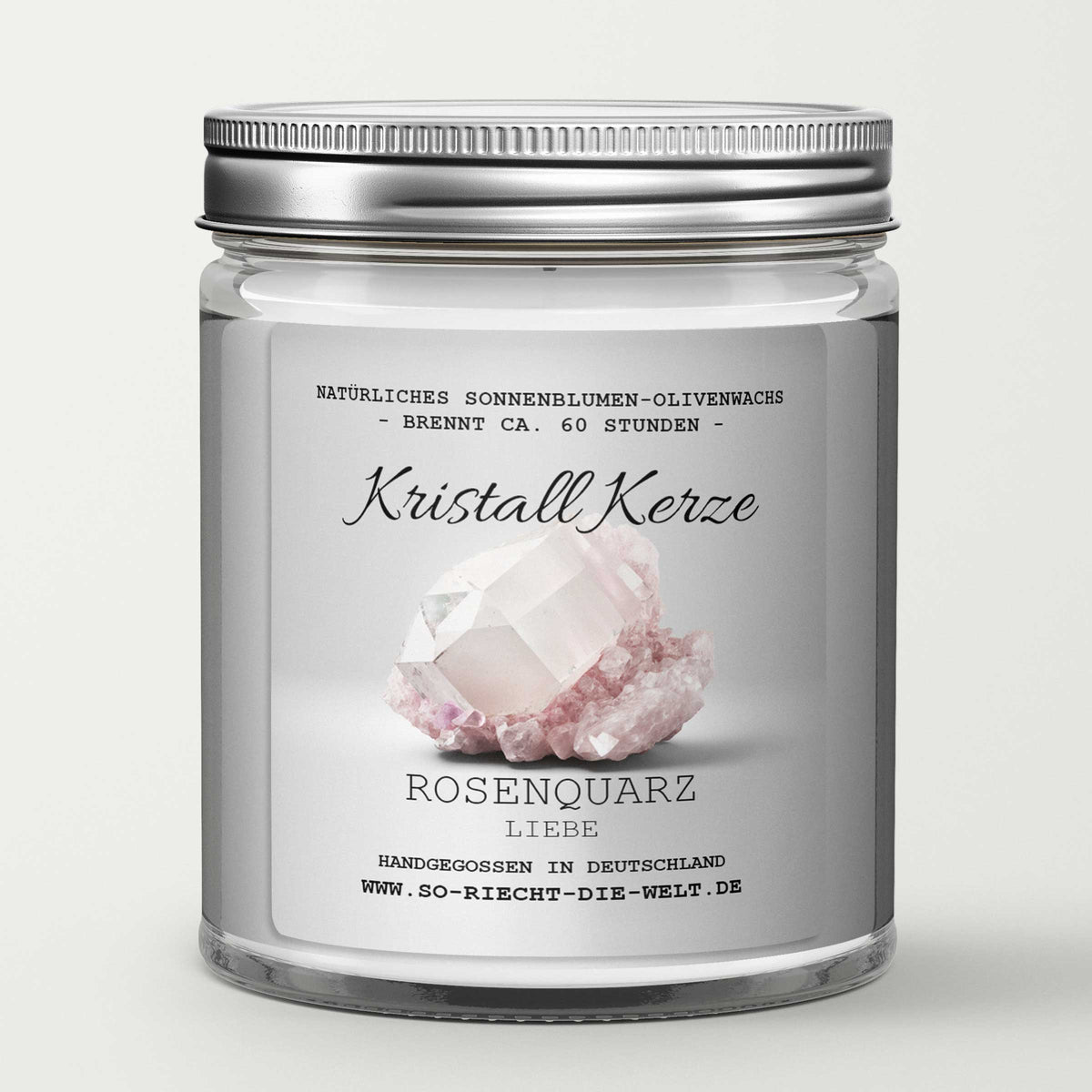 LIEBE - Rosenquarz Kristall Duftkerze - Kaschmir |  Patchouli | Jasmin - Heilende Kerze, Edelsteine, Reiki, Kristall, Stein, Heilung, Reinigung, Meditation