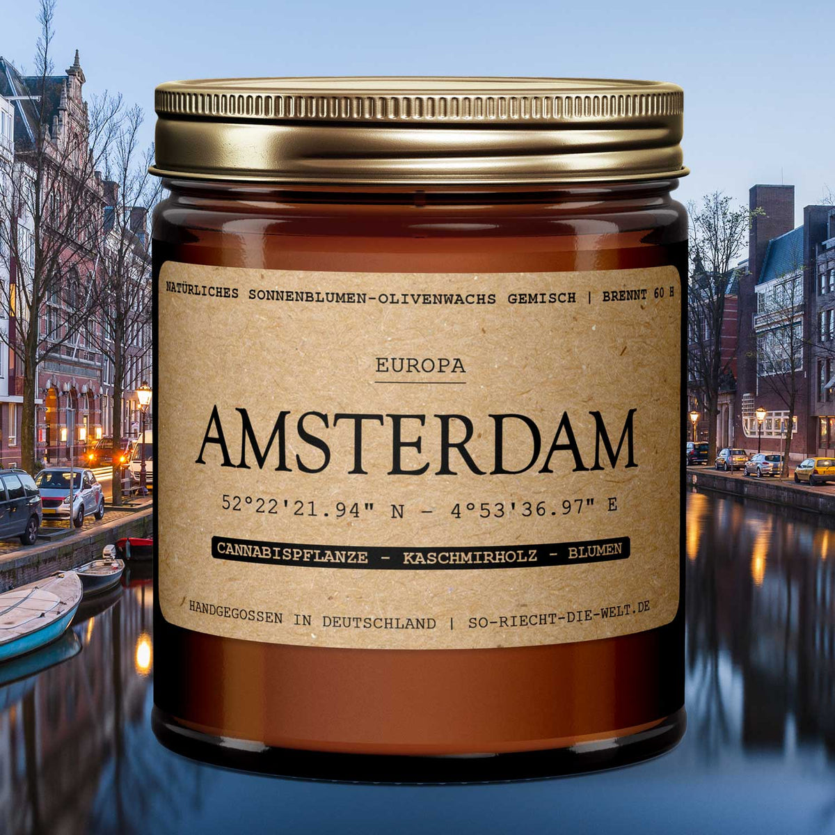 Amsterdam Duftkerze - Cannabispflanze | Kaschmirholz | Blumen