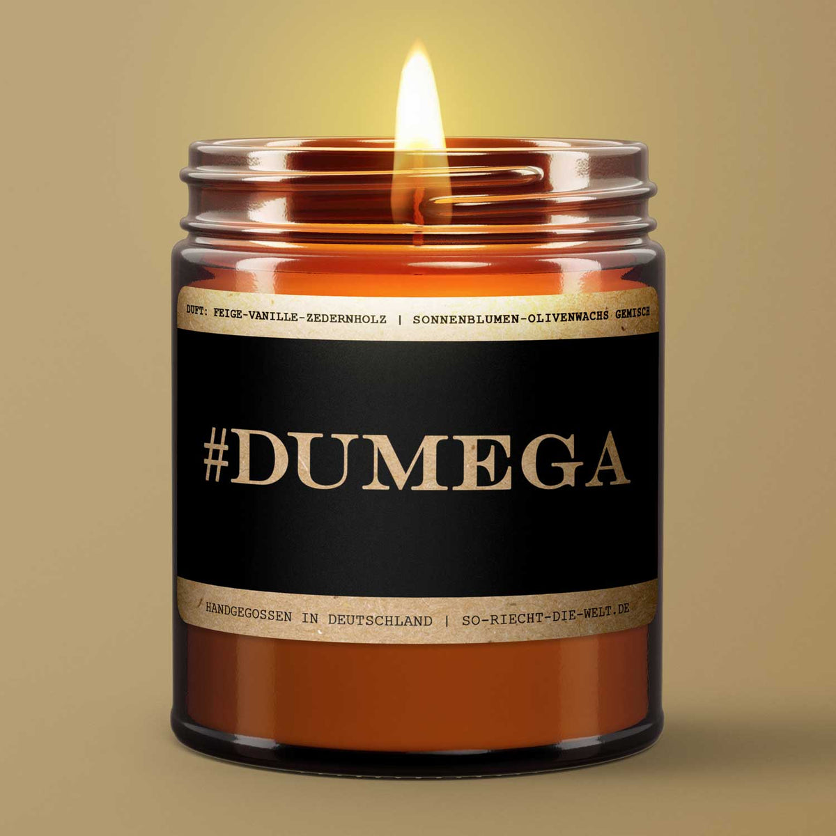 Motivations-Botschaft Kerze "#DUMEGA" Duft: Feige-Vanille-Zedernholz