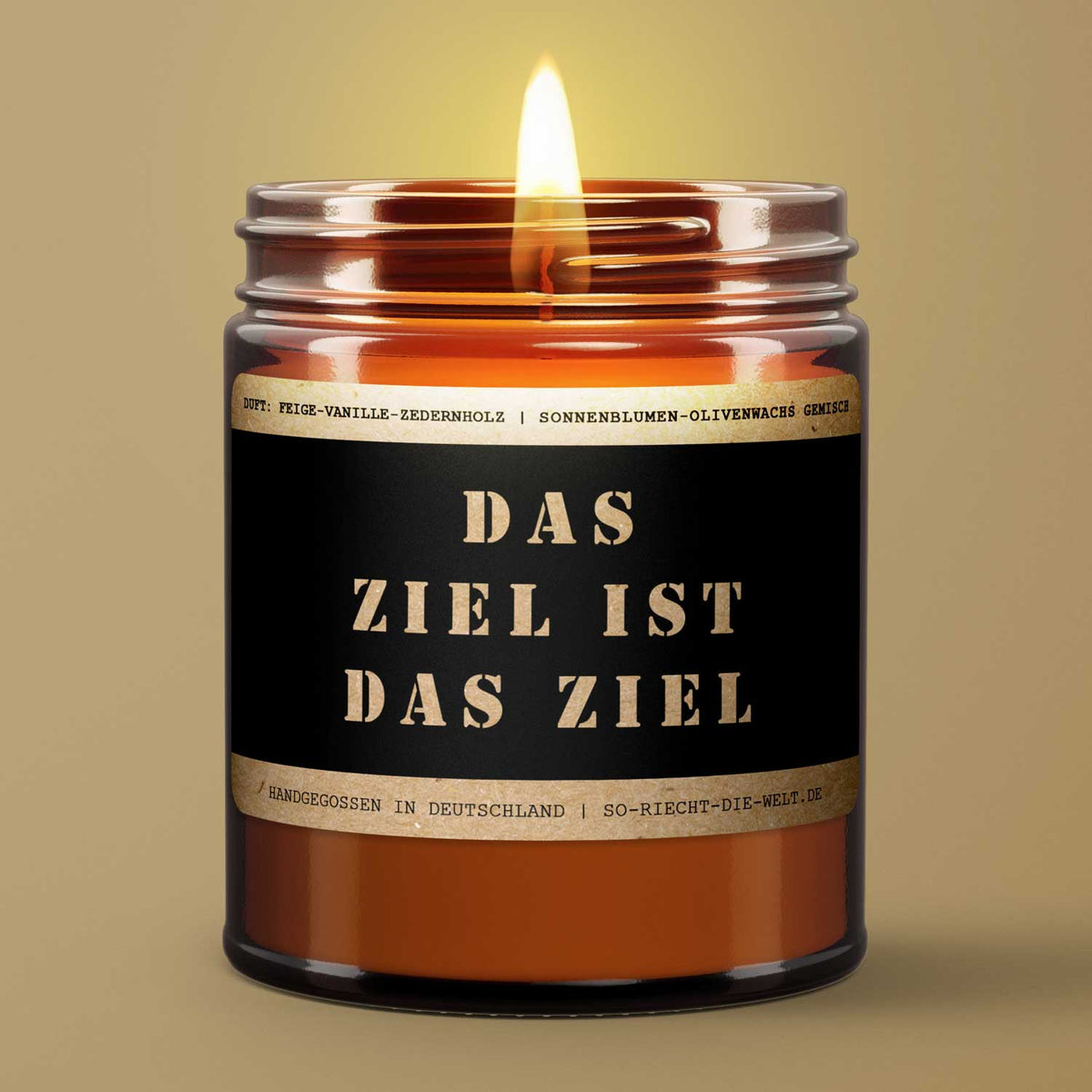 Motivations-Botschaft Kerze "Das Ziel ist das Ziel" Duft: Feige-Vanille-Zedernholz