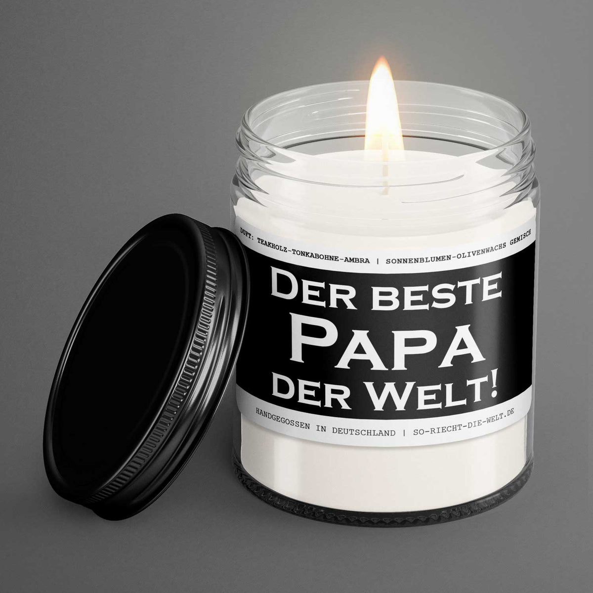Papa Kerze "Der beste Papa der Welt!" Duft: Teakholz-Tonkabohne-Ambra