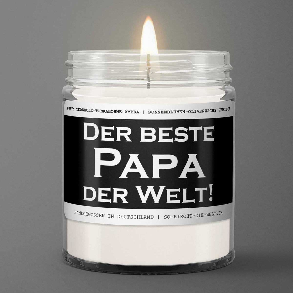 Papa Kerze "Der beste Papa der Welt!" Duft: Teakholz-Tonkabohne-Ambra