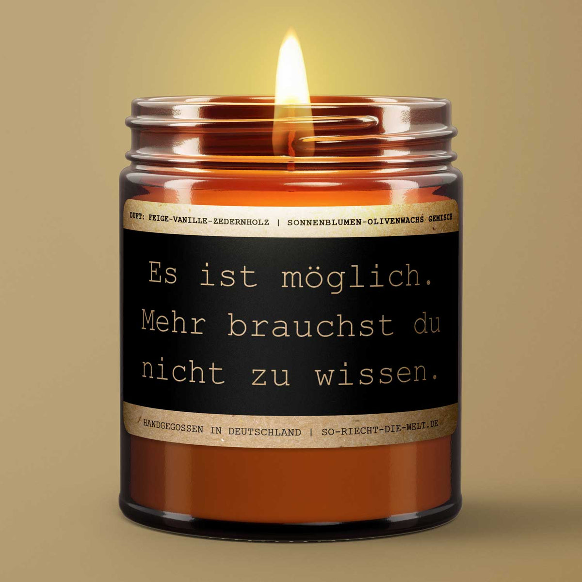 Motivations-Botschaft Kerze "Es ist möglich. Mehr brauchst du nicht zu wissen." Duft: Feige-Vanille-Zedernholz