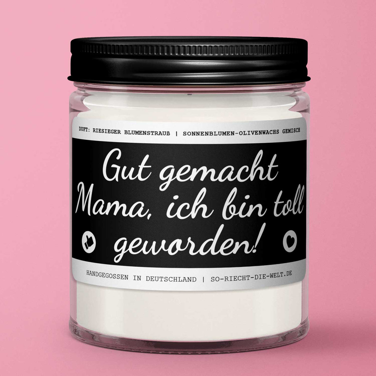 Mama Kerze "Gut gemacht Mama, ich bin toll geworden!" Duft: riesiger Blumenstrauß