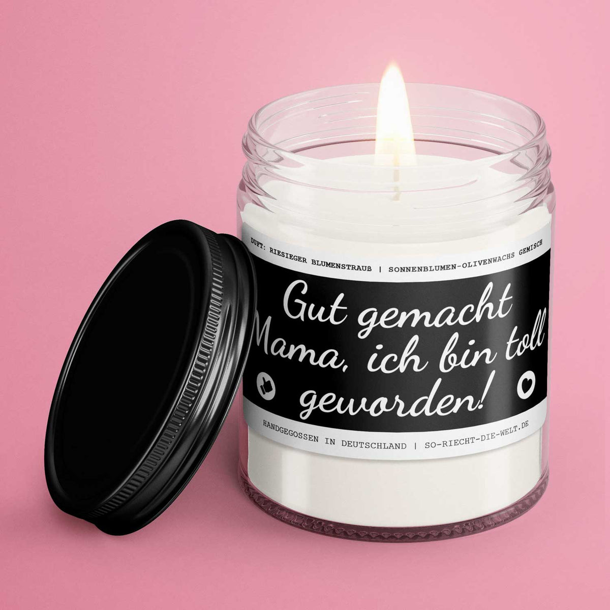 Mama Kerze "Gut gemacht Mama, ich bin toll geworden!" Duft: riesiger Blumenstrauß