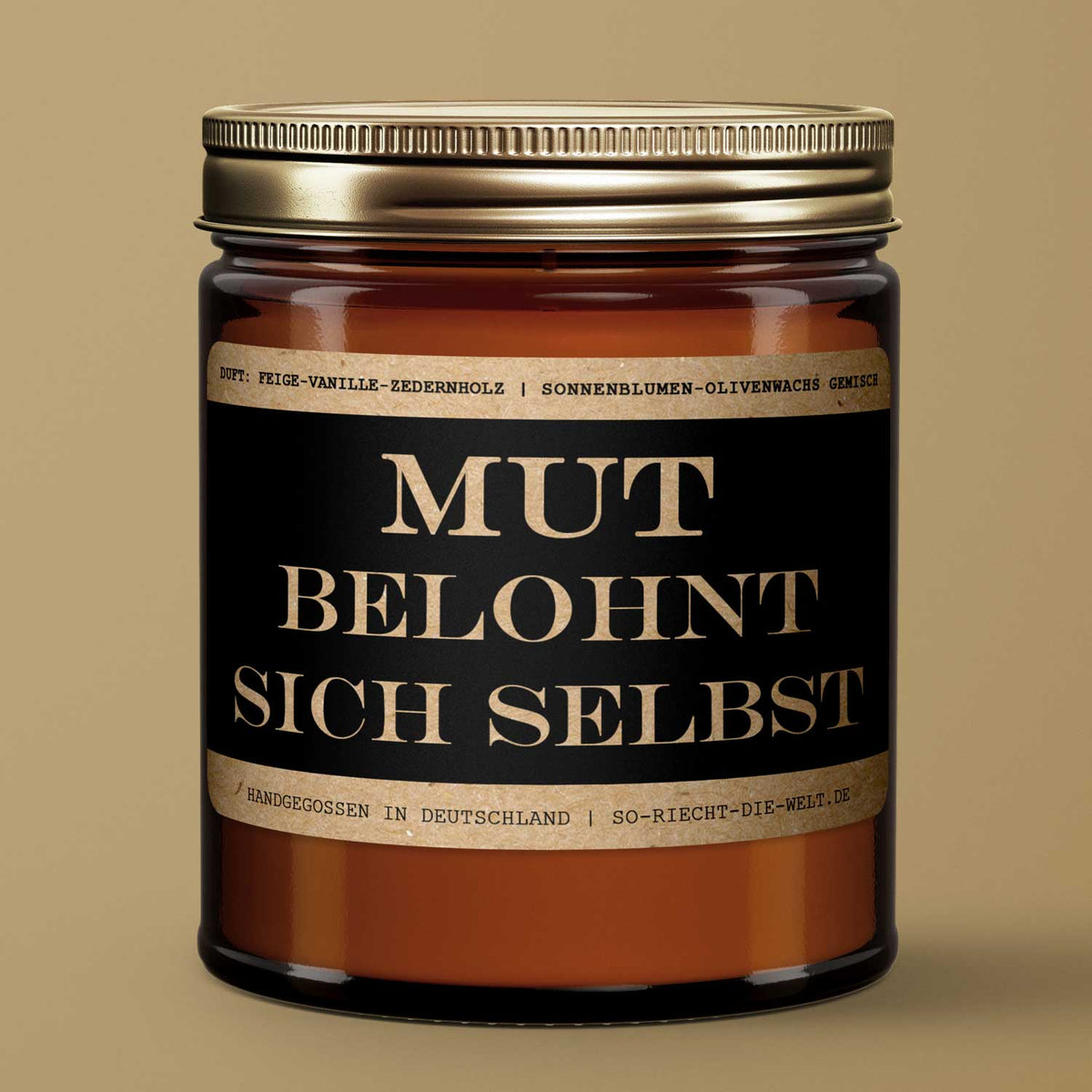 Motivations-Botschaft Kerze "Mut belohnt sich selbst" Duft: Feige-Vanille-Zedernholz