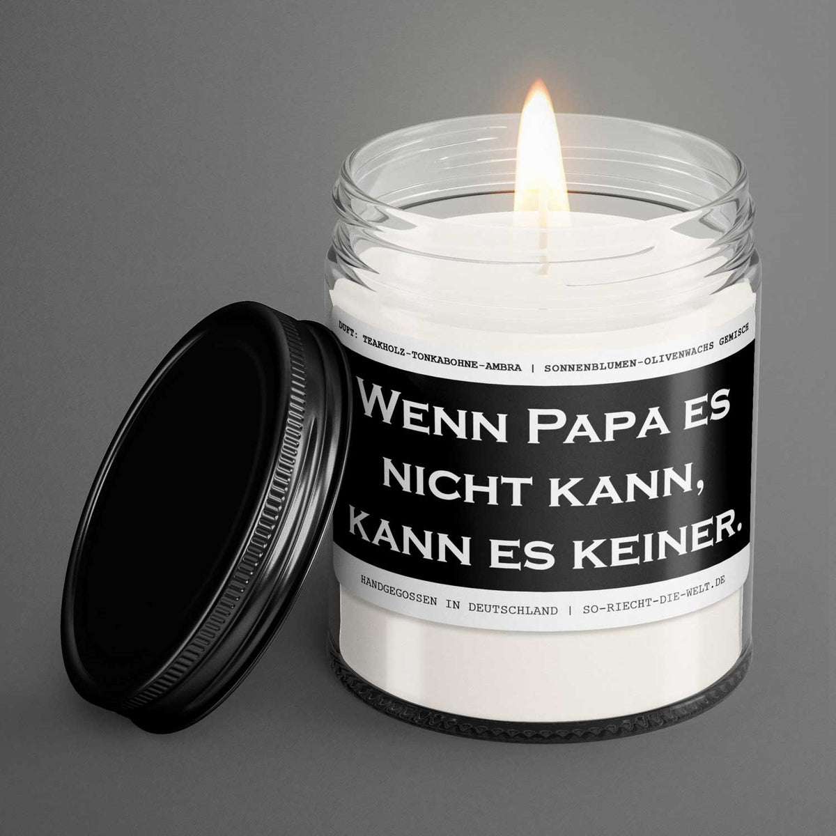 Papa Kerze "Wenn Papa es nicht kann, kann es keiner." Duft: Teakholz-Tonkabohne-Ambra
